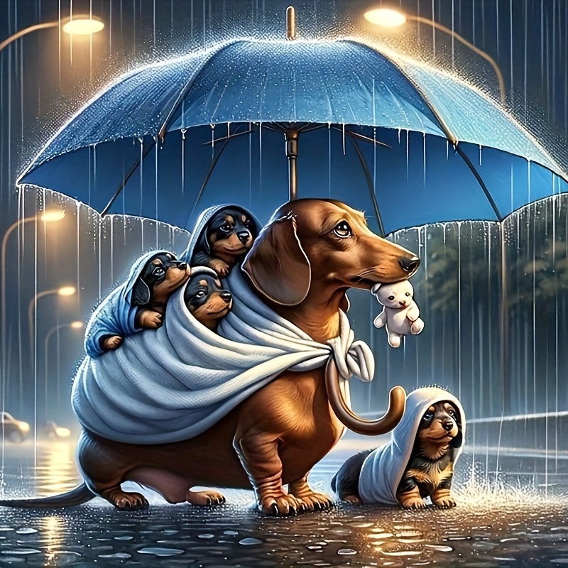 

Diamond Painting Dogs Under The Umbrella In The Rain Point Drill Painting Decorative Painting Kit