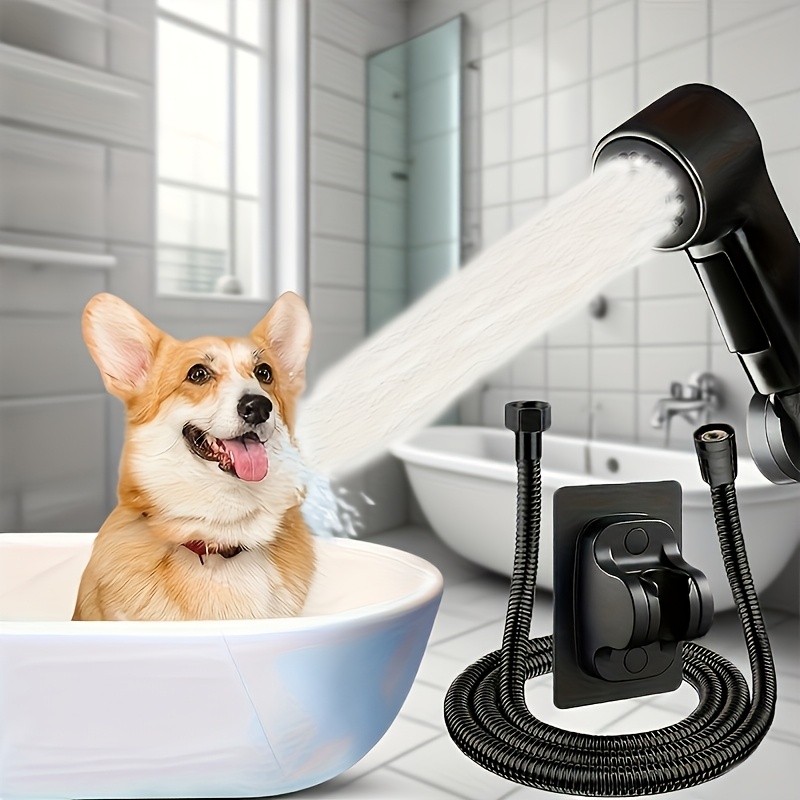 TEMU 1 Set Of Multifunctional Handheld Pet Shower Head, Made Of Abs Material, Full- With A 59-inch Hose/wall Mount In Black. Suitable For Rvs, Pets,