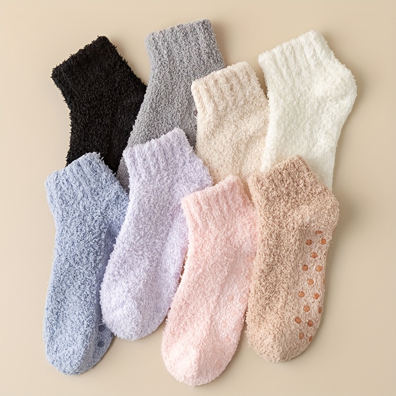 

8 Pairs Non-slip Coral Fleece Socks, Thickened Warm Sleeping Floor Socks For Fall & Winter, Women's Stockings & Hosiery