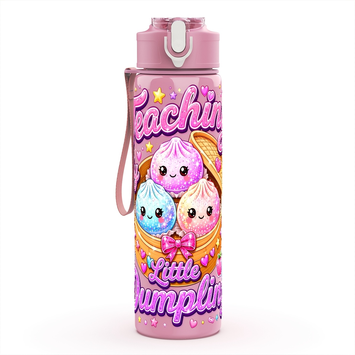 TEMU 1pc Plastic Water Bottle, Study Theme Dumplings Squad-themed Printing, Leakproof, Easy To Clean, Portable, Safe To Drink