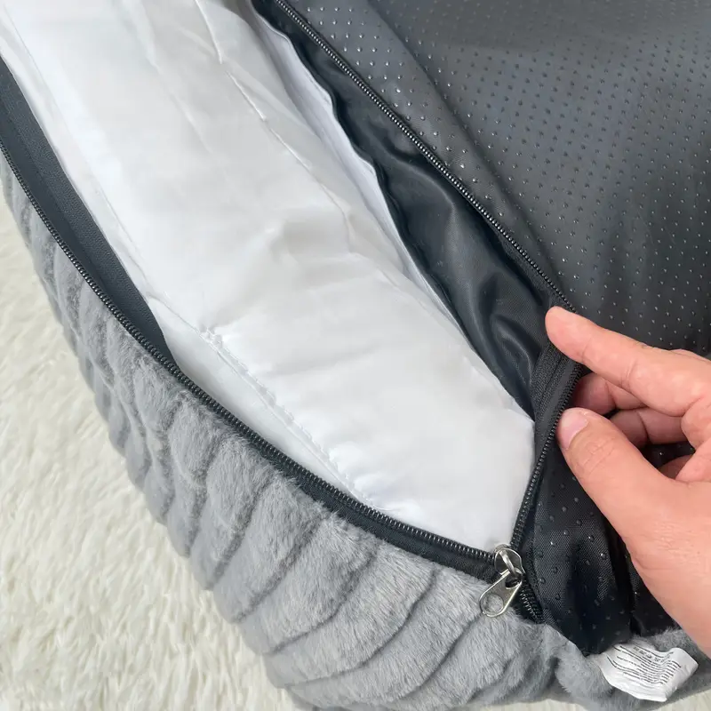 luxurious gray plush cat bed ultra soft warm sofa with non slip base removable cover napping relaxation easy to clean polyester fill ideal lounger for kittens cats cat lounger cozy pet bed nonslip base Product details 5