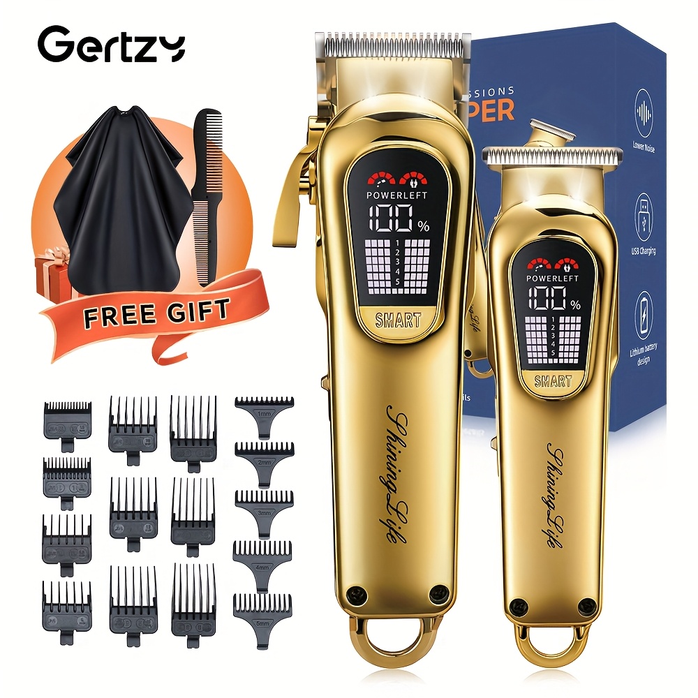 GERTZY 2-en-1 Ensemble de tondeuse à cheveux pour hommes - Tondeuse professionnelle réglable sans fil avec 15 peignes de limitation, batterie au lithium rechargeable, idéale pour une utilisation à domicile, salon ou cadeaux, équipement de salon | Tondeuse à cheveux moderne | Outils de coupe de cheveux durables, tondeuse à cheveux pour hommes
