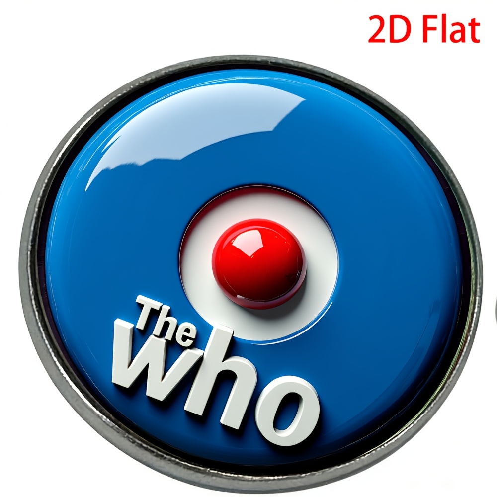 TEMU 2d Flat, 1pc 2d Band Themed "" Badge Round Brooch, Glossy Round Blue- White Background Design, Large Red Polka Dot Logo, Simple And Fashion