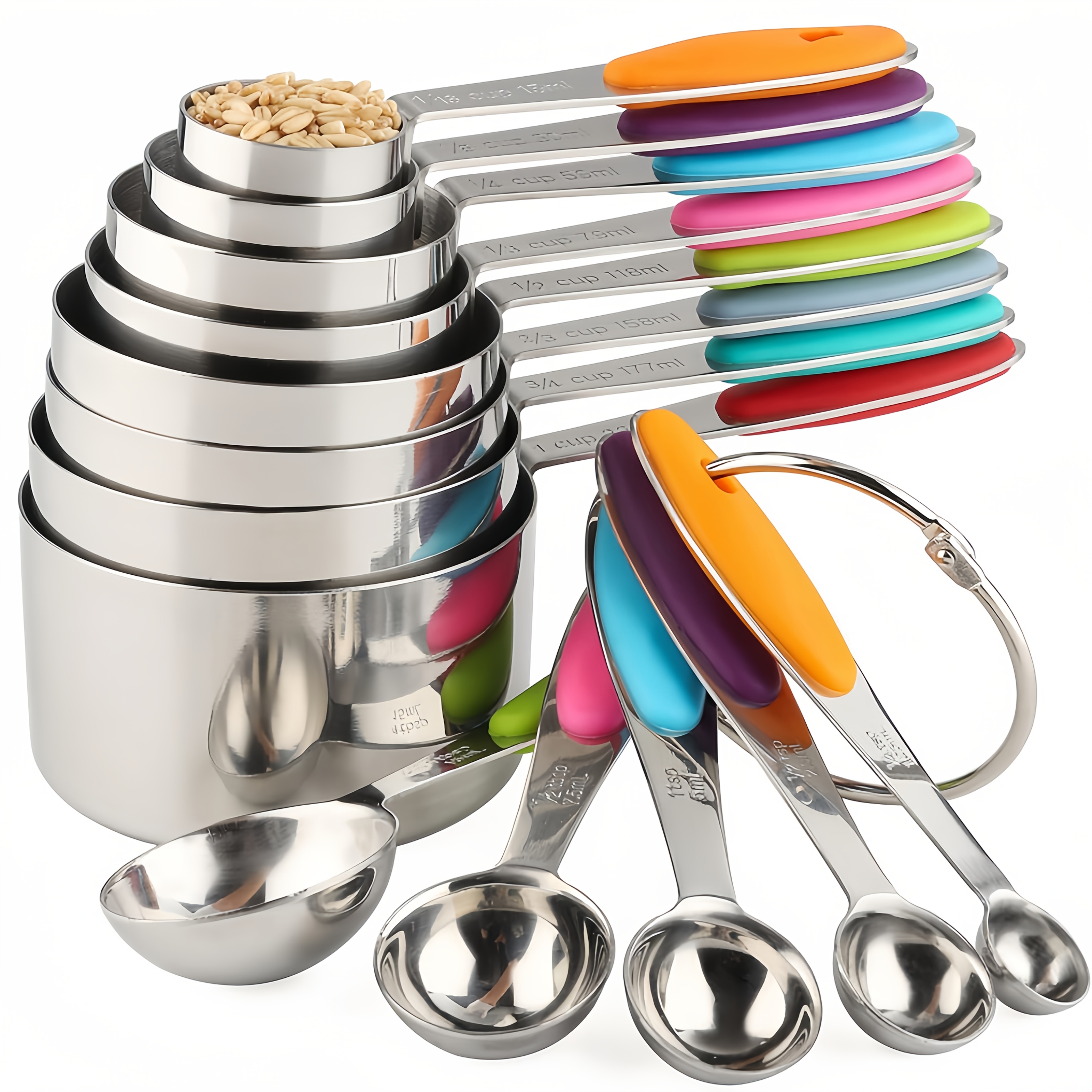 TEMU Tool & Gadget Sets - 13pcs Measuring Cups And Spoons Set - 8pcs Stainless Steel Measuring Cups, 5pcs Spoons, For Dry And Liquid Ingredients -