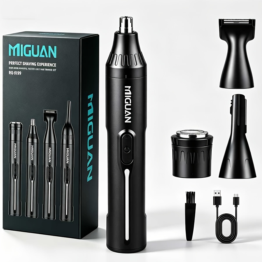 TEMU Set/5in 1 Set Professional Grooming Kit, Usb Rechargeable Nose & Ear Hair Trimmer, Beard And Eyebrow Razor, Men's Personal Care Tools