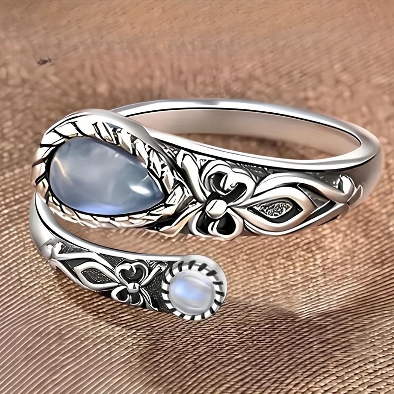 imagen del artículo   con flor bohemio para mujer - anillo ajustable de cobre  , diseño retro para uso   y ocasiones especiales, joyería retro, estilo bohemio, decoración de piedra
