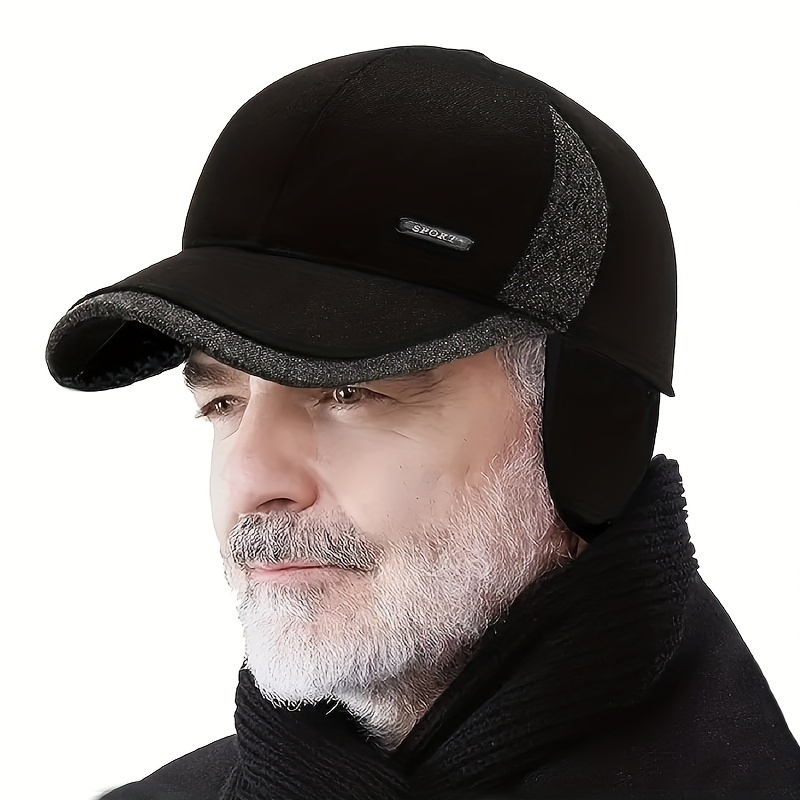 

Men's Winter Warm Baseball Cap With Ear Flaps - Thick Fleece-lined, Windproof Sports Hat For Middle-aged & Elderly