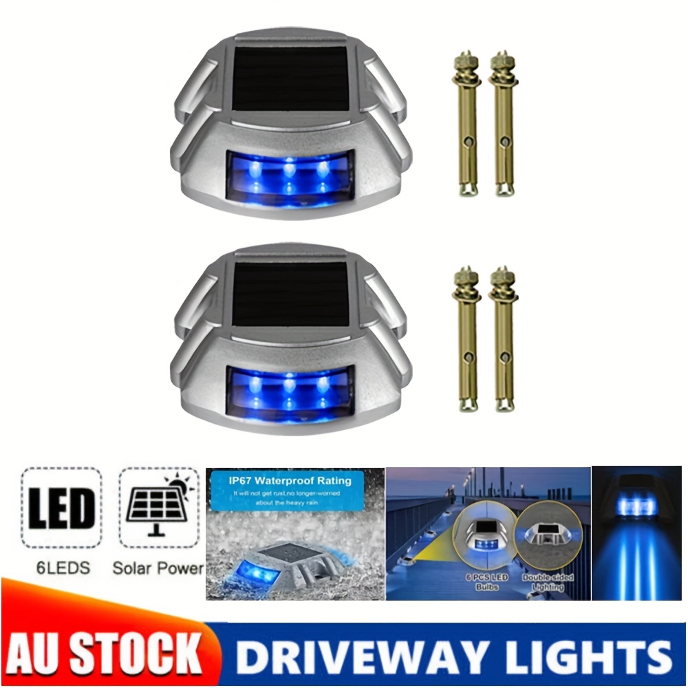 TEMU 2 Pack Driveway Solar Lights - Durable & Long-lasting 6 Led Outdoor Lights, Ip67 Waterproof, Solar Powered, For Pathway, Garden, Deck & Driveway