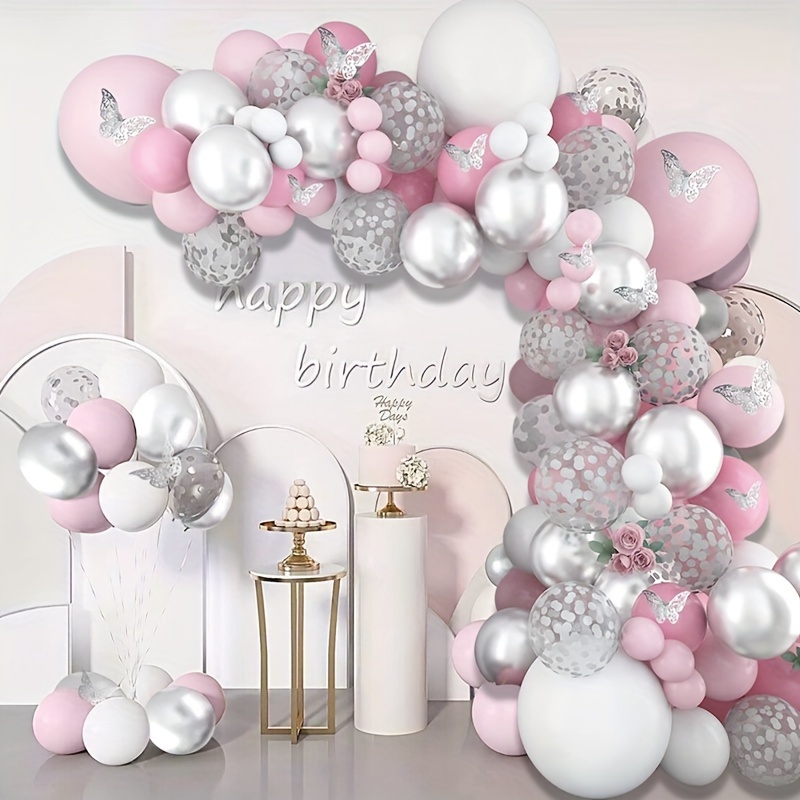 

98pcs, Silver Pink Balloons Garland Kit, Vibrant Silvery Pink Latex Gender Reveal Balloons, Silver Confetti Balloon Arch, Birthday Parties, Proposals, Weddings, And Holiday Decorations