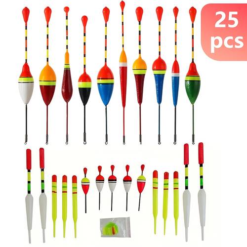 25pcs fishing bobber set mixed sizes high foam long tail design stability and control indicator drift tube bobbers suitable for trout without battery