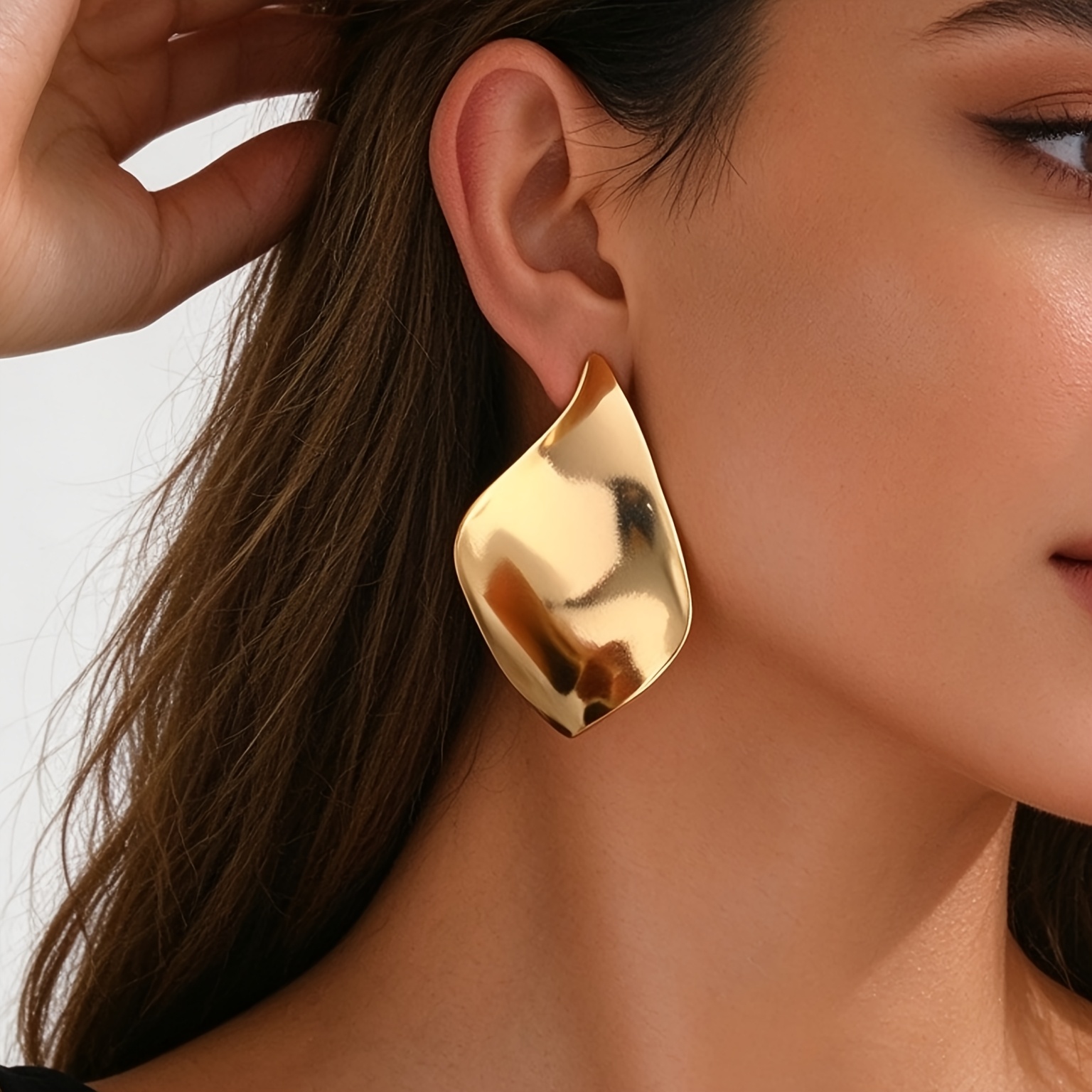 Women's Irregular Hammered Metal Statement Earrings, Unique Design