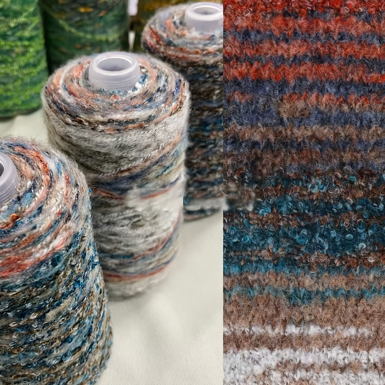 Artikelbild preis: 250g. farbverlaufendes, verschlüsseltes terrassen-garn mit farbveränderung. handgestrickte kabelmütze aus dickem wollgarn mit schlaufen-design