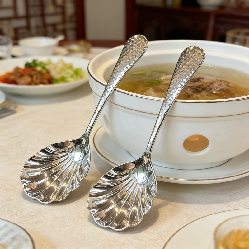 TEMU 2pcs High-value Stainless Steel Soup Spoon, Serving Spoon, Shell Spoon, Light Luxury Household Large Spoon, Restaurant Hotel Serving