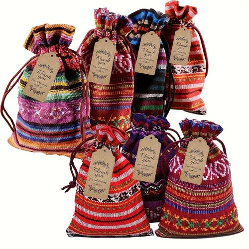 20pcs mexican drawstring gift bags size 3 9x5 46 inches 10 drawstring bags 10 thank you tags colorful party decorations with yellow jute tacos and wedding party supplies christmas halloween