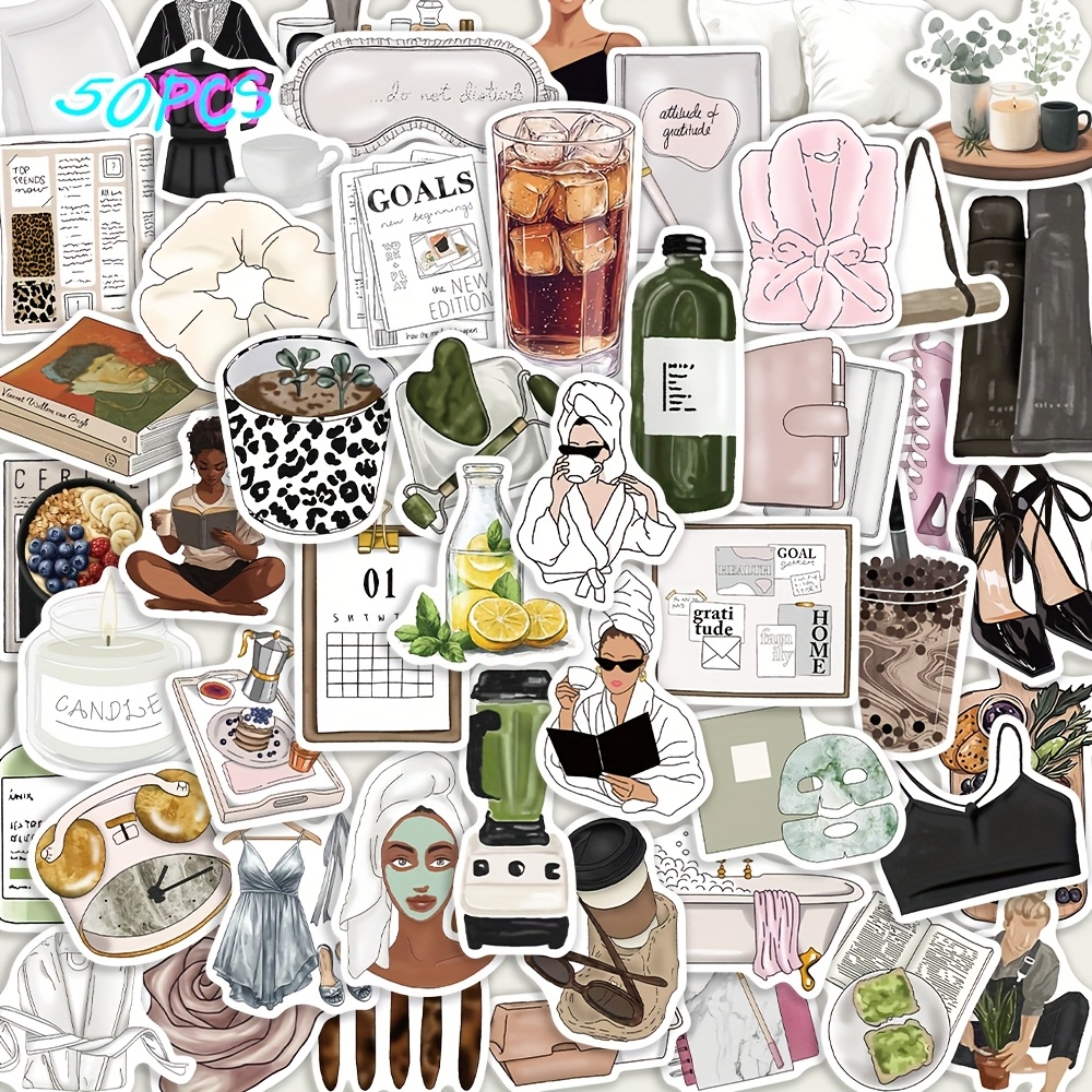 50pcs Clean Girl Sticker Set: Diy Decorative Waterproof Cartoon Decals For Luggage, Guitar & Notebook – Creative And