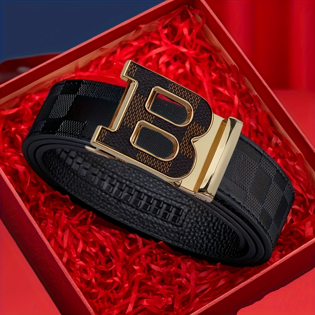 

Ceinture en cuir de style casual pour homme, motif écoté automatique avec boucle en fer, ceinture de designer inspirée ajustable en cuir faux