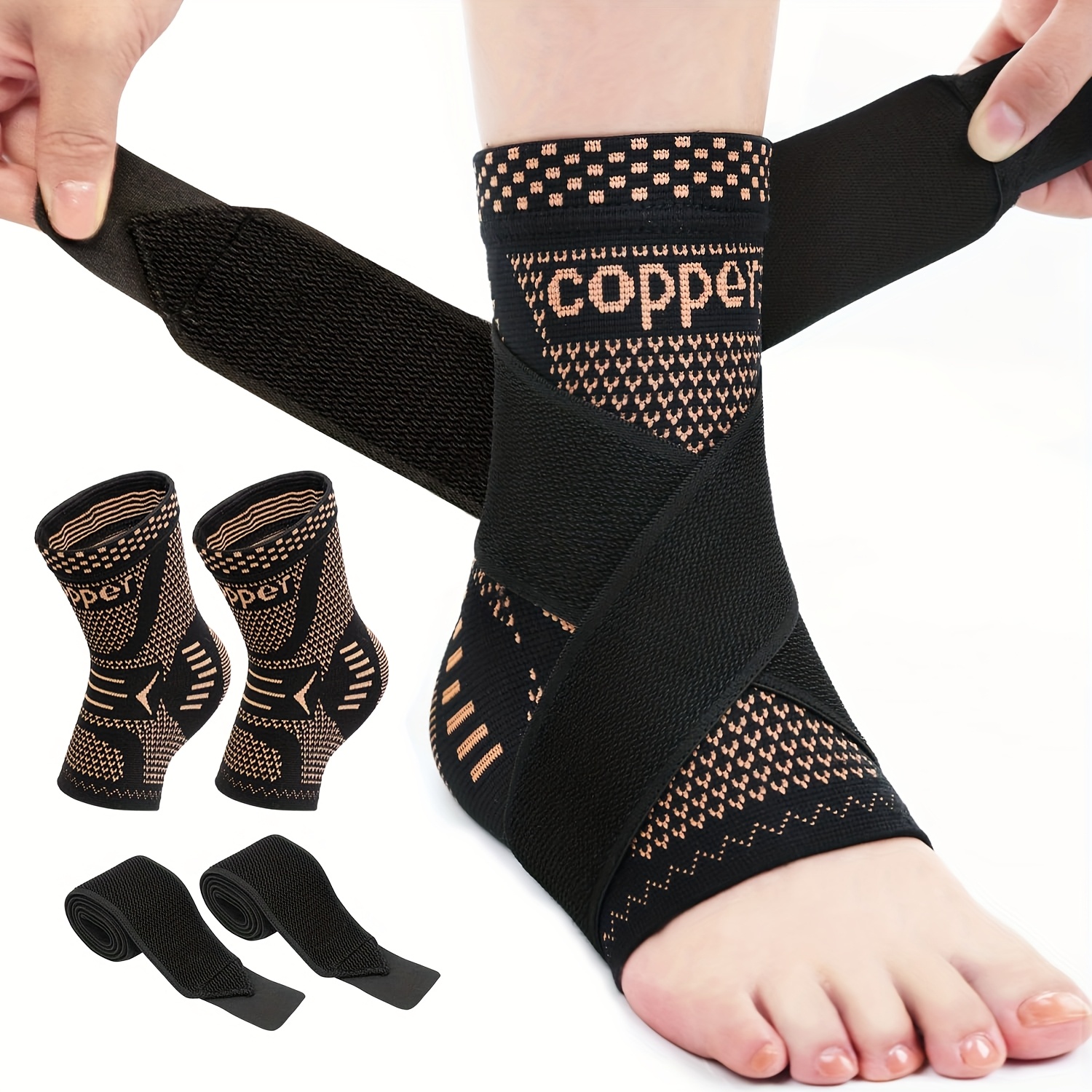 2pcs copper ankle support adjustable compression   ankle brace for sports and fitness