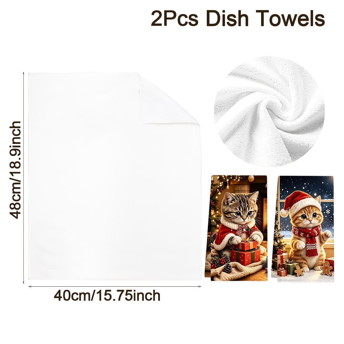 TEMU 2pcs Chiffons de Cuisine Noël Chat, 40*48Cm Chiffons de Cuisine Maison Chaude, Chiffon de Nettoyage en Polyester, Décoration de Table à Manger
