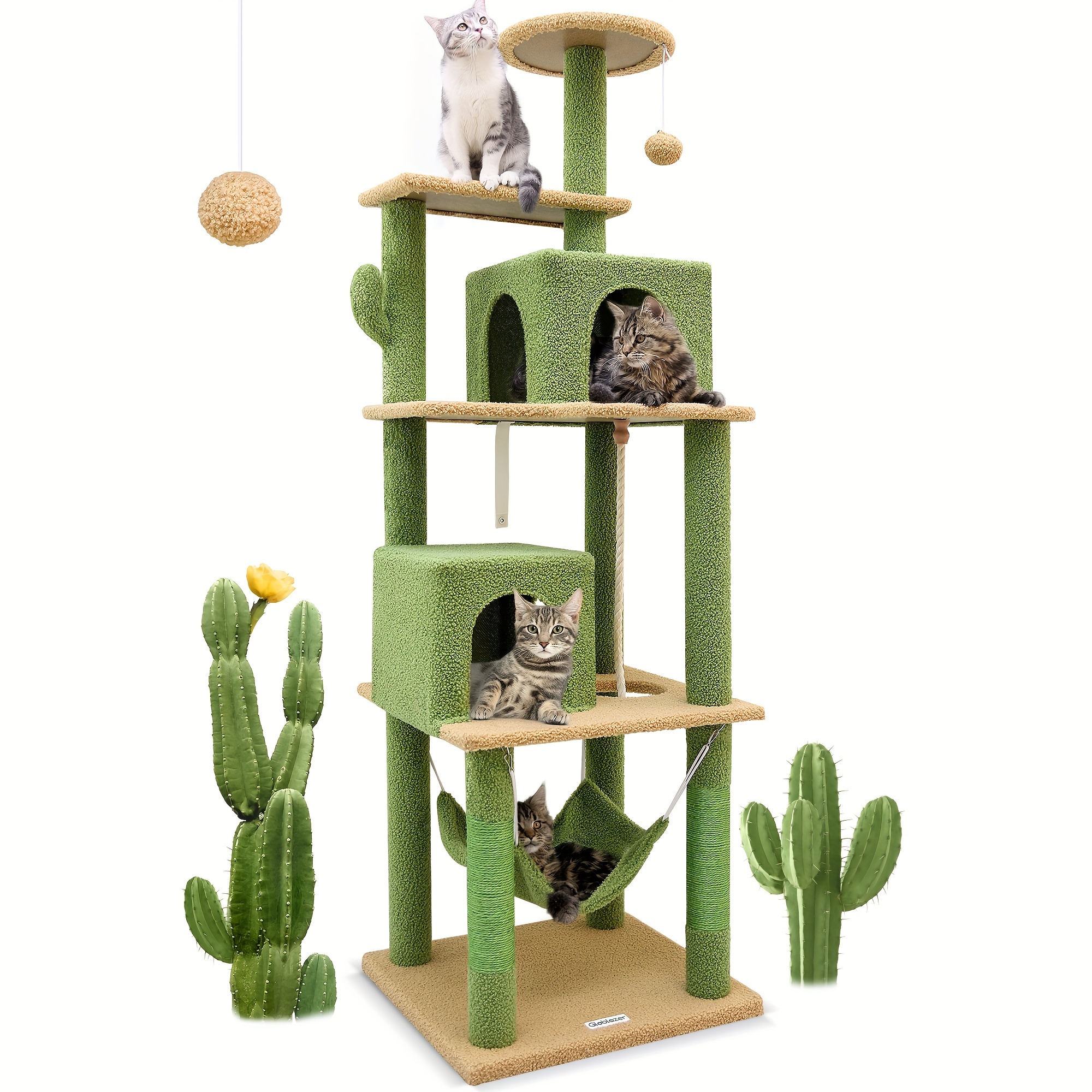 

Cactus Design Cat Tree Tower For Indoor Multiple Cats, 61.8in Cat Tree Climbing Tower With 2 Large Cat Condo, Hammock, 2 Platform, Sisal Scratching Post For Indoor Cats #globlazer