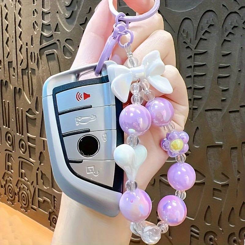 TIESOME Portachiavi Donna Con Ciondolo A Cuore E Perle, Catena Corta Per Cellulare, Accessorio Per Borsa E Chiavi, In Lega E Acrilico, Argento