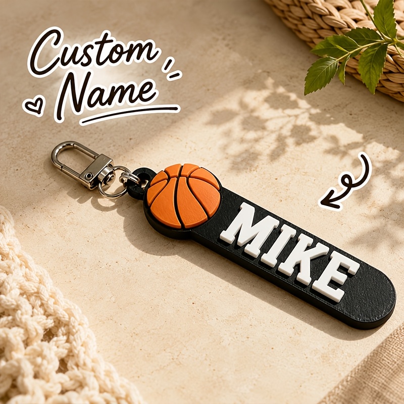 TEMU [customized] 1pc Custom Personalized Text Name Basketball Keychain Sports Team Player Nameplate Couples Matching Backpack Tumbler Accessory Gym