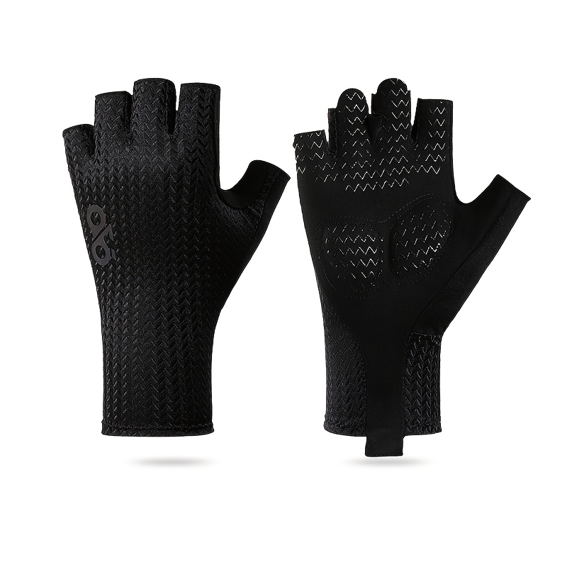 TEMU Pair Of Half-finger Cycling Gloves, Summer Outdoor Sports White/black/ Bike Gloves, Polyester (polyester Fiber), Hook-and-loop Closure, Knit