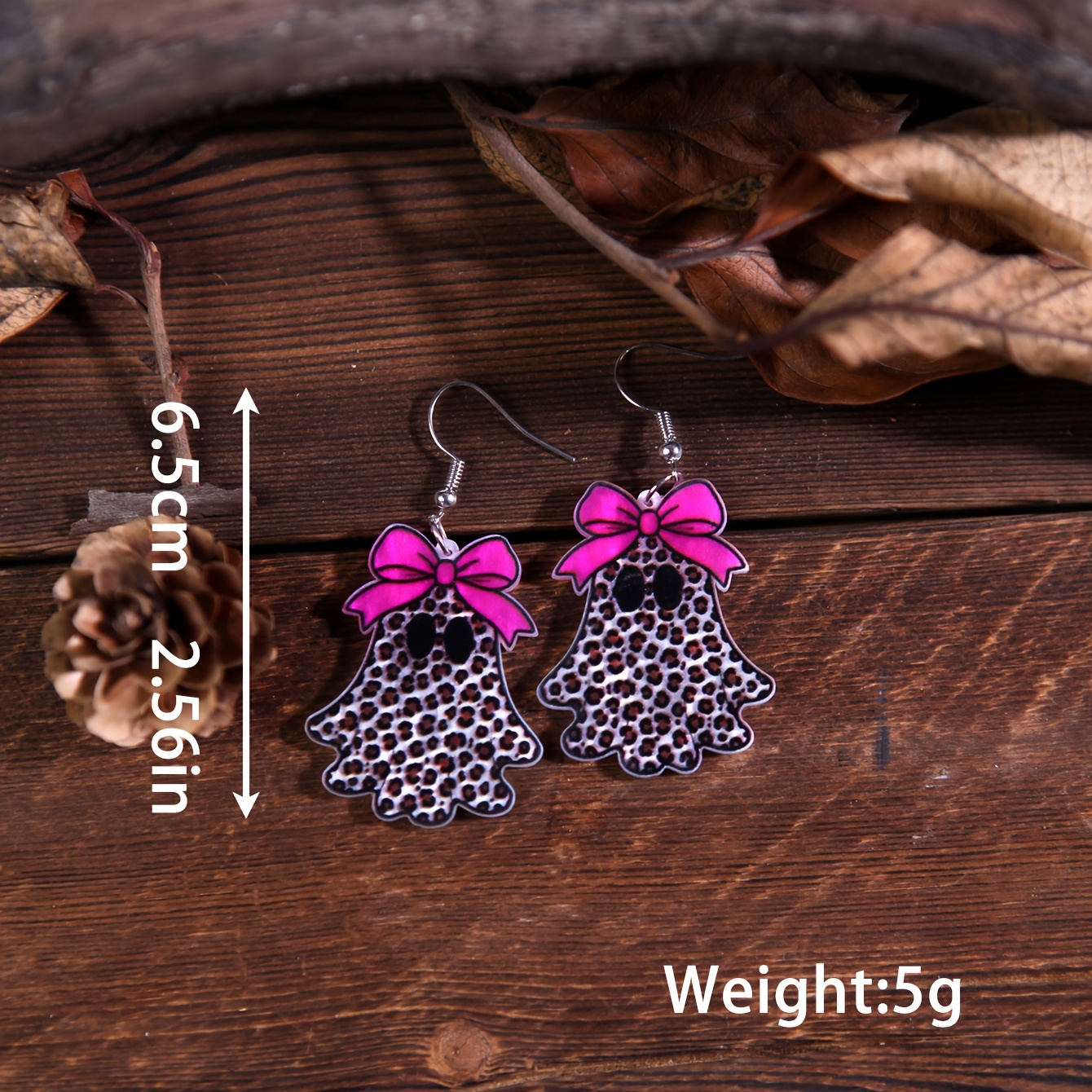 Handmade Glossy Resin Dangle Drop Earrings with Cherry Leopard Print