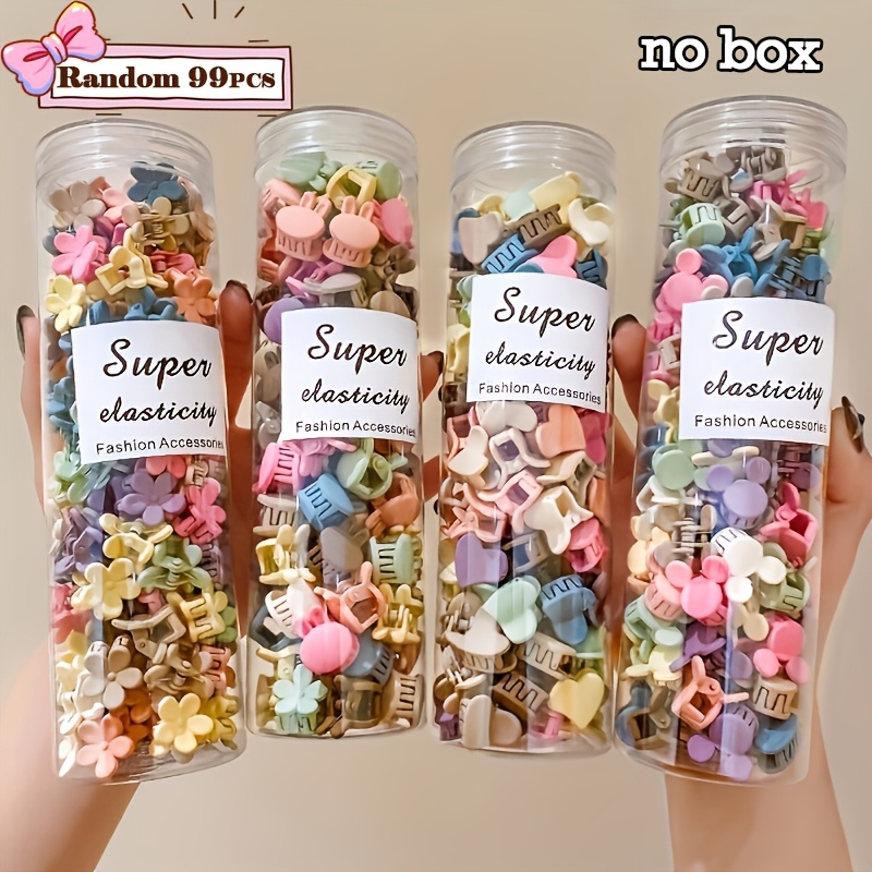 TEMU Ensemble de 99 mini pinces à cheveux de style aléatoire, additions de cheveux de fleur en plastique, fleurs mignonnes, de cœur | Mini pinces à