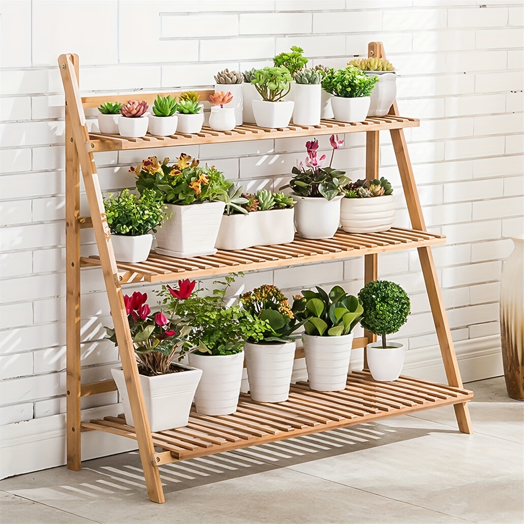 

3 Tier Bamboo Flower Plant Shelf Stand Display Ladder Storage Bookshelf Standing Rack For Home Garden