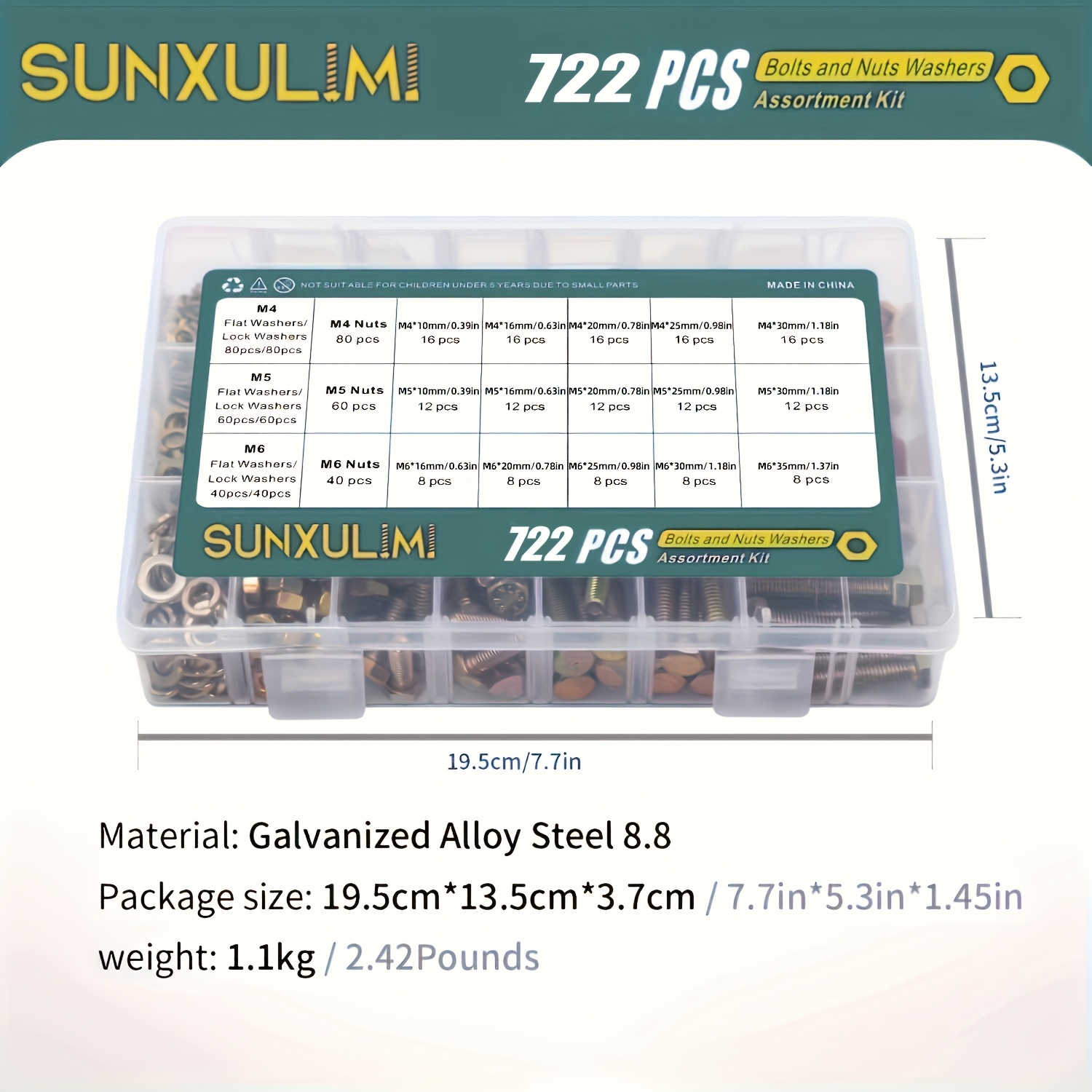 Image of 722pcs M4 M5 M6 And Nut Assortment Kit Screws Nuts And Washers, Including 15 Common Sizes From