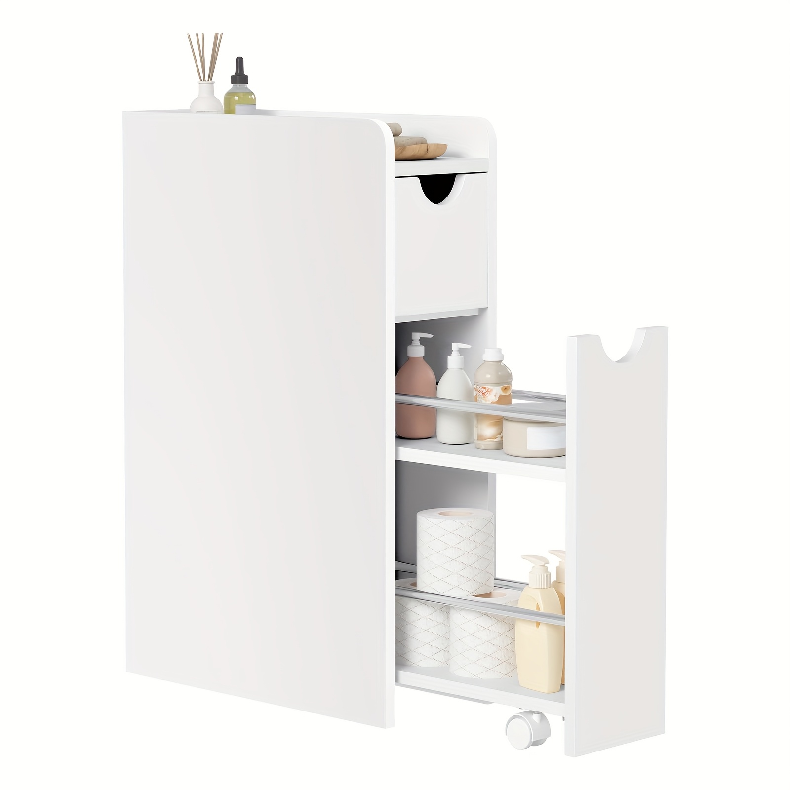 1pc Small Bathroom Cabinet, Bathroom Furniture, Narrow Bathroom Cabinet, Small Toilet Paper Cabinet, Drawer With Wheels, Vertical Storage Cabinet