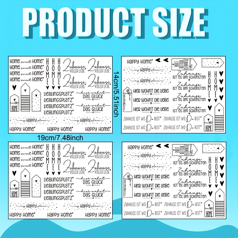 TEMU 4pcs Set, Bilingual German-english Theme Transfer, Featuring House And Heart Elements With Warm Quotes For Home Decoration. Transfer Paper,