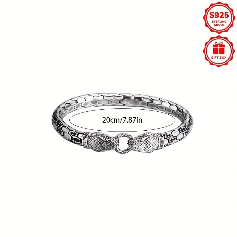 1pc 925 Silver Men's And Women' Headed Bracelet, Set With Blue Synthetic Zirconia, Gift For Her/him, Punk Gothic Cool Wristband, Christmas, Valentine's Day, New Year's Eve, With Exquisite Gift Box
