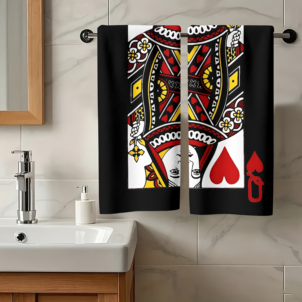 TEMU [keep This Title] 1pc Queen Of Hearts Playing Card Theme Printed Multifunctional Towel, Travel Essential Hand Towel, Soft Towel, Quick-dry