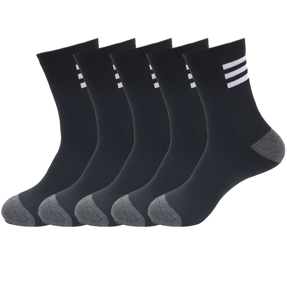 TEMU 5 Pairs Men's Thick Blend Socks - Comfortable Solid Mid-calf Winter Socks, Soft And Warm, Suitable For Casual Or Cold Weather, Men's Warm Socks,