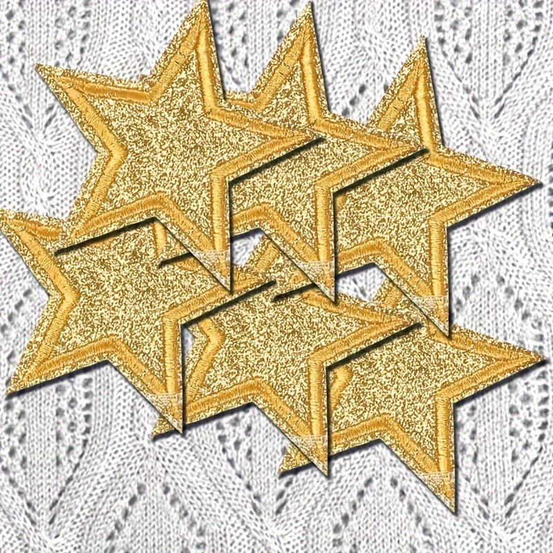 

6pcs Sparkling Golden Star Embroidered Patches, Iron-on Or Sew-on Appliques For Clothing, Hats, Bags, Diy Decor Accessories