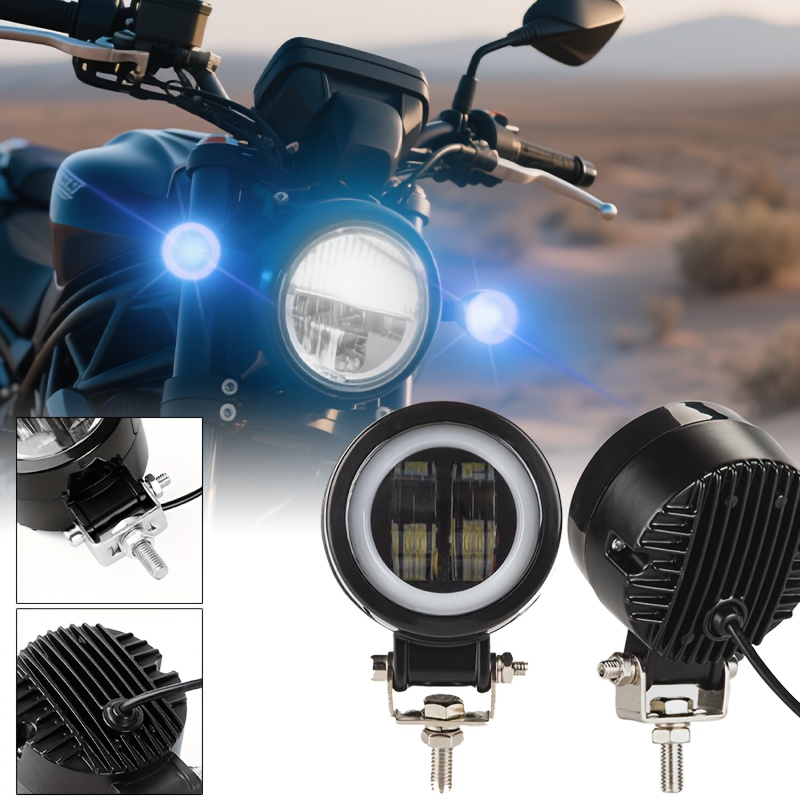 TEMU 2pcs Led Motorcycle Work Lights, Featuring Mini External In White And Blue, Vehicle
