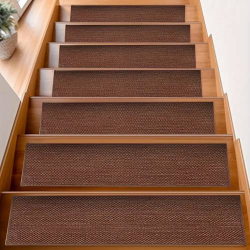 15pcs of 8 inch x 2 inch 20cm x 55cm linen stair pedal mat non slip indoor stair pedal instant peeling and sticking stair running mat soft thick comfortable washable suitable for the elderly and pets reusable
