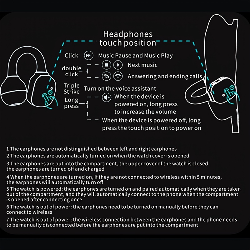 AI Voice Assistant High-Definition Touch Screen - Clip-On 2-in-1 Wireless Earphones Smartwatch, Multifunctional Smart Watch, Sedentary Reminder/Music Control