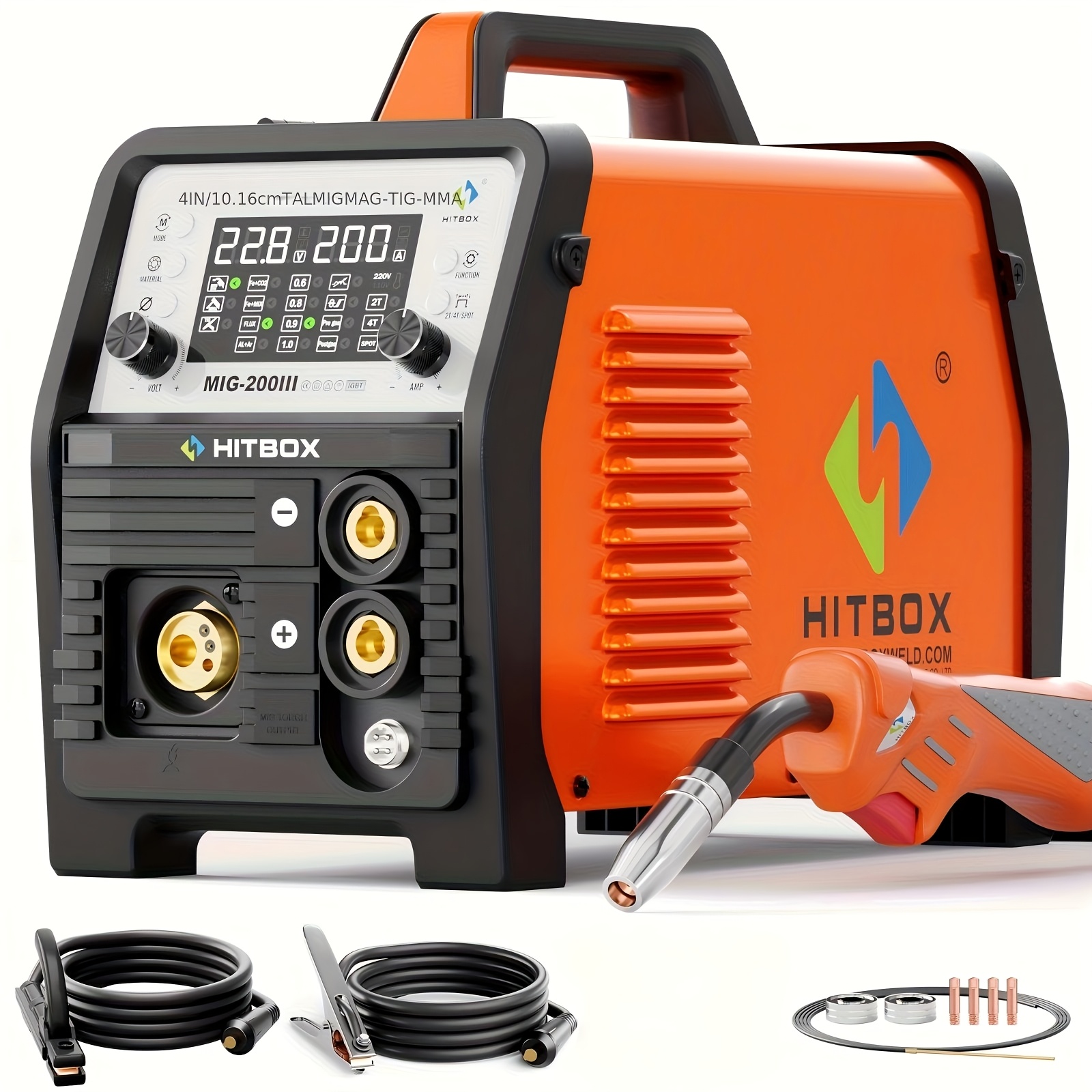 7 In 1 Welding Multiprocess Gas/gasless Mig Welder, Lift Tig, Spool Gun, Mig, Mma Welding Machine With Igbt Inverter Led Digital Display, Thermal Protection