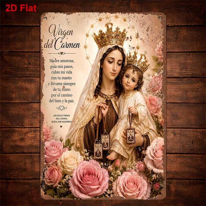 TEMU 1 pieza, Placa decorativa en metal 2D, Virgen del , " amante, guía mis . ¡Oh Virgen de , ruega !", Adecuada para , dormitorio, decoración de