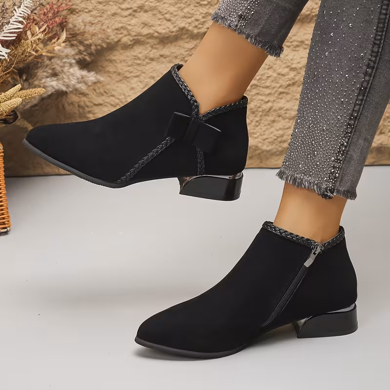 new autumn winter heel ankle boots for women pointed toe single shoe with bowknot fashion versatile chunky side zipper details 3