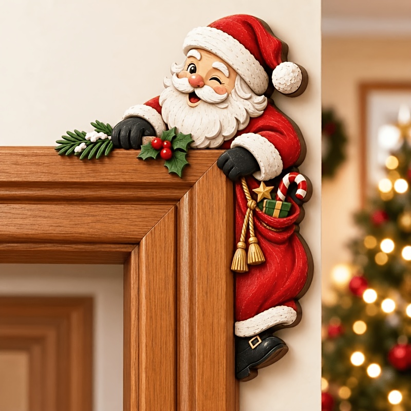 TEMU Divertenti decorazioni natalizie per telaio della porta adatte per temi di , omino di pan di zenzero, e albero - Coprivetro angolare artificiale