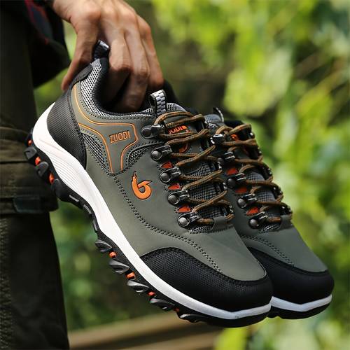item picture durable lace up hiking shoes for men casual sneakers hiking and trail running shoes comfortable soft soled footwear suitable for outdoor activities for men