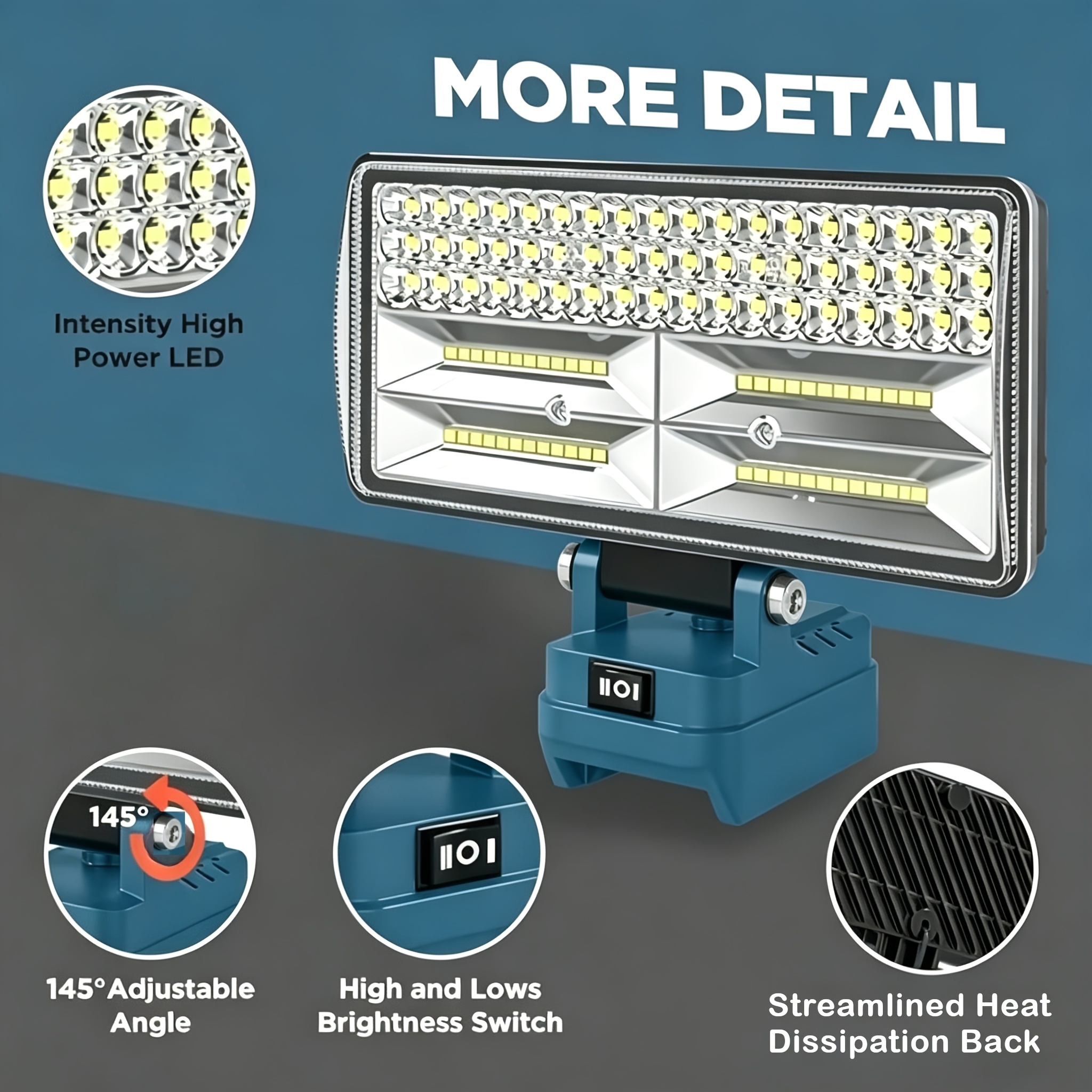 cordless led work light compatible with makita18  battery 40 led two levels adjustable 140 pivoting head emergency and   lighting   tool only no battery included