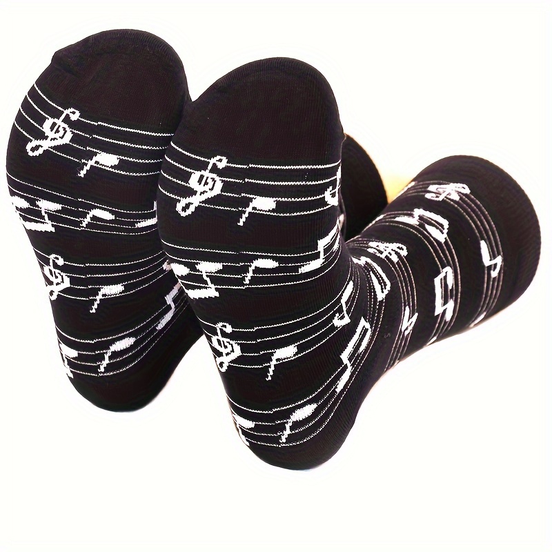 

A Pair Of Long Tube Music Note Jacquard Men's Socks, Soft, Comfortable And Breathable, Socks, Outdoor Men's Cotton Socks, Business Socks, Black Autumn And Winter Socks, Men's Gift Socks