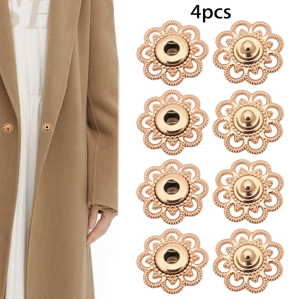 

4pcs Golden Invisible Snap Button Set For Coats, Wool & Cashmere - Hand Sewing Fasteners