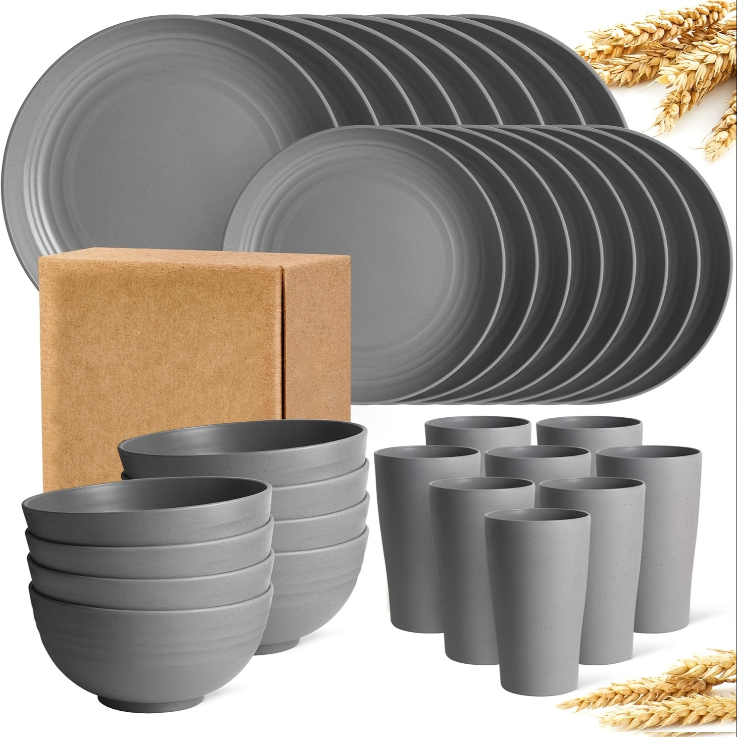 

32pcs Dinnerware Sets, Lightweight Plates And Bowls Set, Plastic Reusable Plates, Microwave Dishwasher Safe, Reusable Dinnerware, Black Set 8 Dinner Plates, 8 Dessert Plate, 8 Cereal Bowls, 8 Cups.