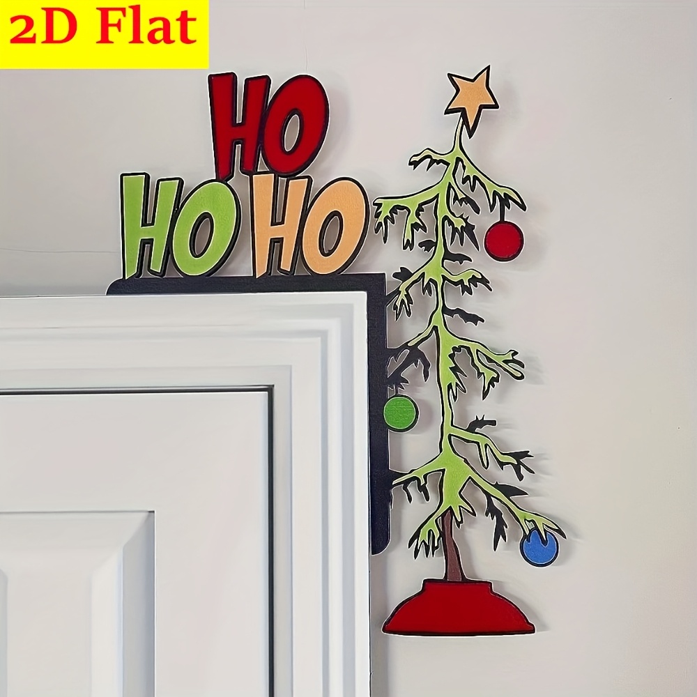 TEMU 2d Flat, 1pc, Whimsical Christmas Door Sitter - Christmas Tree Door Frame Decorative Pendant - Wooden Door Corner Decor For Mirrors, Cabinets & Furniture - Holiday Gift