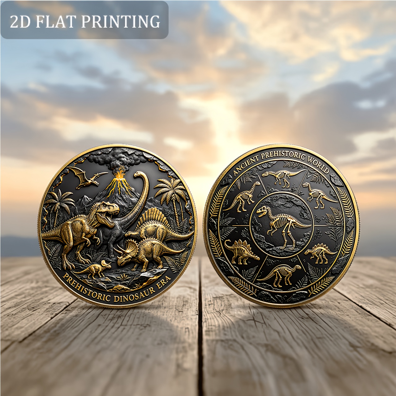 TEMU Pièce de monnaie 1 pièce, Pièce et médaille commémorative 2D de l'ère des dinosaures, Convient comme cadeau commémoratif pour les passionnés de